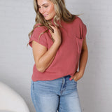 Blythe Mock Neck Short Sleeve Sweater - Winter Rose