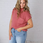 Blythe Mock Neck Short Sleeve Sweater - Winter Rose