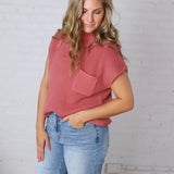 Blythe Mock Neck Short Sleeve Sweater - Winter Rose