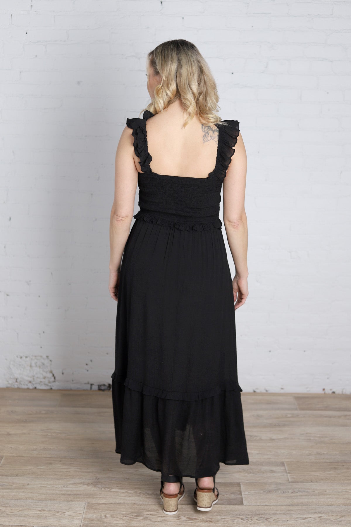 Bostyn Black Smocked Dress