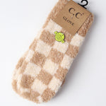 Boucle Checkered Pattern Mittens - Beige/Camel