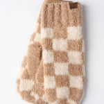 Boucle Checkered Pattern Mittens - Beige/Camel