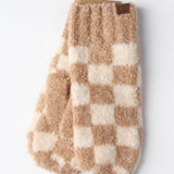 Boucle Checkered Pattern Mittens - Beige/Camel