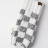 Boucle Checkered Pattern Mittens - LT Grey/White