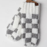 Boucle Checkered Pattern Mittens - LT Grey/White