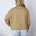 Brea Cord Collar Zip-Front Long Sleeve Jacket - Khaki