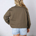 Brea Cord Collar Zip-Front Long Sleeve Jacket - Olive