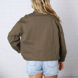 Brea Cord Collar Zip-Front Long Sleeve Jacket - Olive