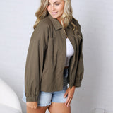 Brea Cord Collar Zip-Front Long Sleeve Jacket - Olive