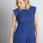 Brea Smocked Tiered Midi Dress - Royal Blue