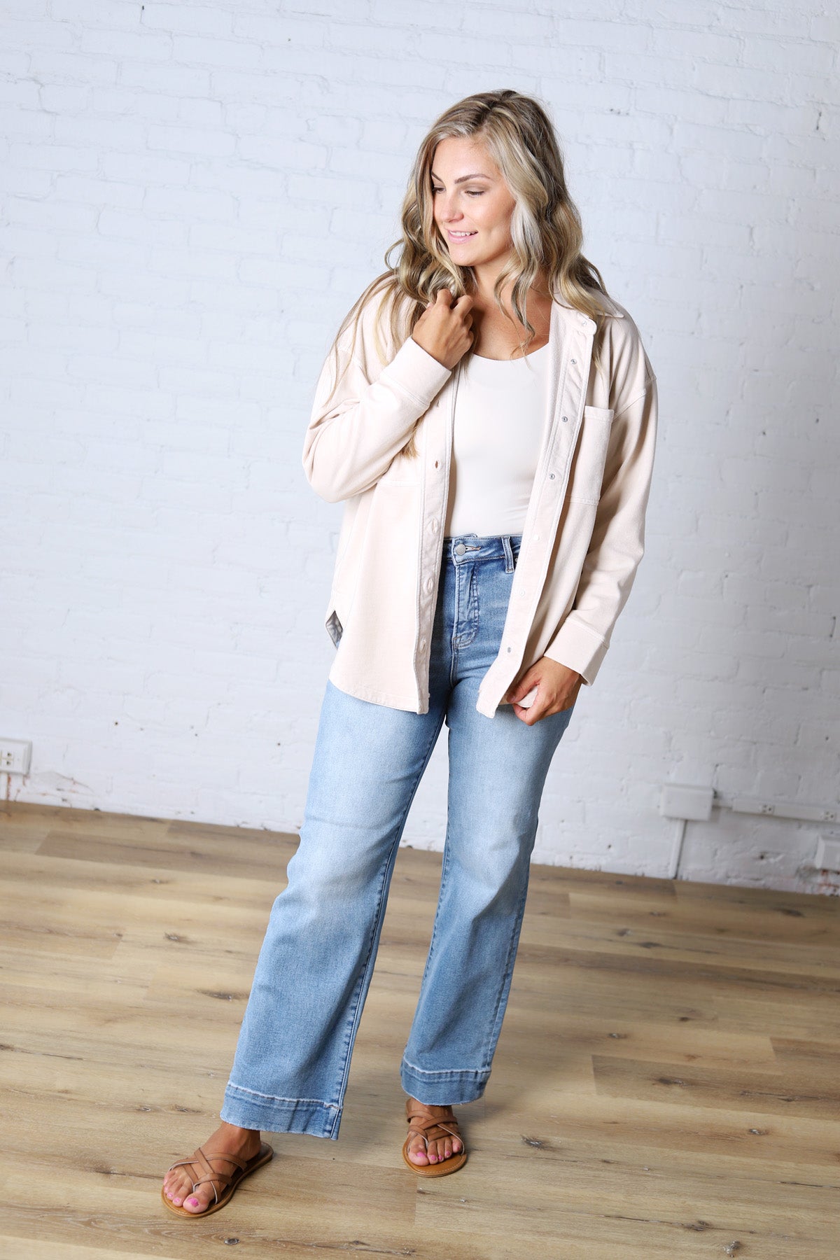 Brenly Cotton Fleece Oversized Shacket - Ecru