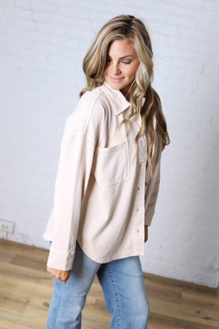 Brenly Cotton Fleece Oversized Shacket - Ecru