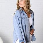 Brenly Cotton Fleece Oversized Shacket - Light Denim