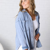 Brenly Cotton Fleece Oversized Shacket - Light Denim