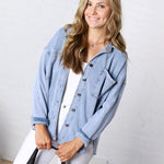 Brenly Cotton Fleece Oversized Shacket - Light Denim