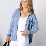 Brenly Cotton Fleece Oversized Shacket - Light Denim