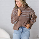 Brexley Fair Isle Cowl Neck Sweater - Brown