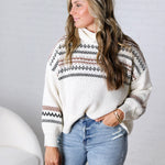 Brexley Fair Isle Cowl Neck Sweater - Cream