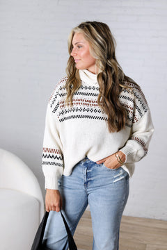 Brexley Fair Isle Cowl Neck Sweater - Cream