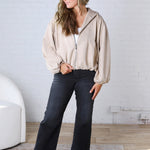 Breya Faux Suede Hooded Crop Jacket - Beige