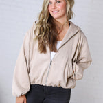 Breya Faux Suede Hooded Crop Jacket - Beige