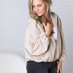 Breya Faux Suede Hooded Crop Jacket - Beige
