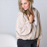 Breya Faux Suede Hooded Crop Jacket - Beige