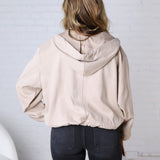 Breya Faux Suede Hooded Crop Jacket - Beige