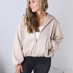 Breya Faux Suede Hooded Crop Jacket - Beige