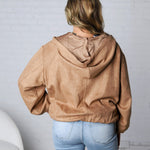 Breya Faux Suede Hooded Crop Jacket - Camel
