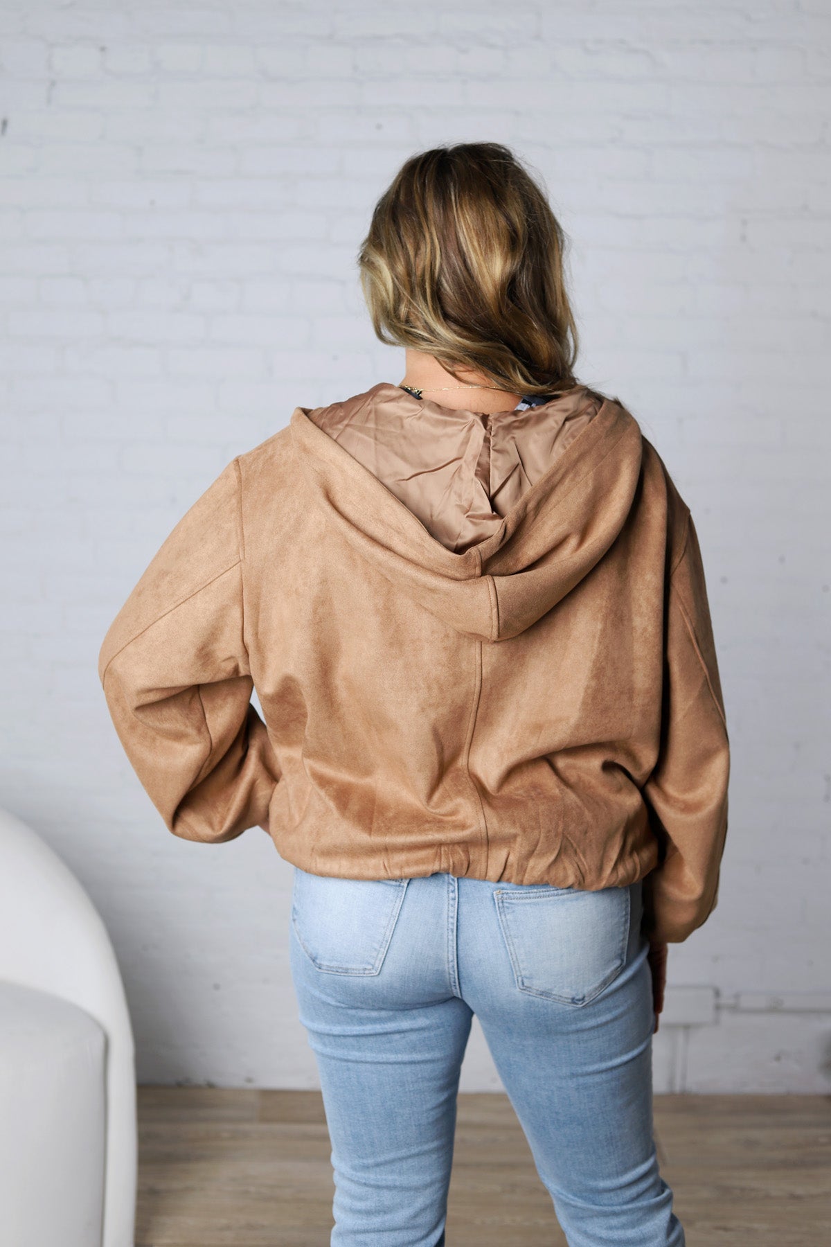 Breya Faux Suede Hooded Crop Jacket - Camel