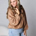 Breya Faux Suede Hooded Crop Jacket - Camel FINAL SALE