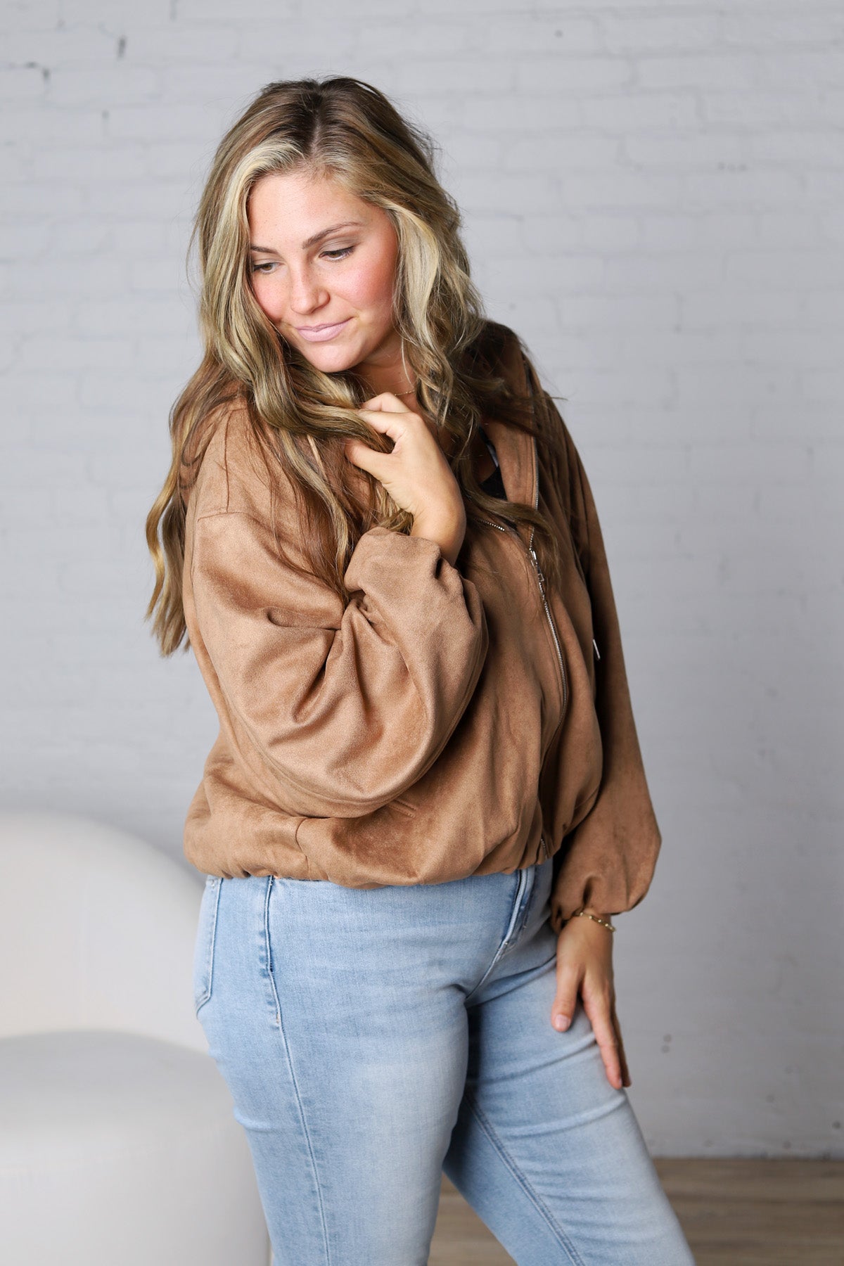 Breya Faux Suede Hooded Crop Jacket - Camel FINAL SALE