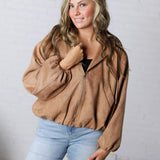 Breya Faux Suede Hooded Crop Jacket - Camel FINAL SALE