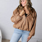 Breya Faux Suede Hooded Crop Jacket - Camel FINAL SALE