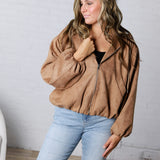 Breya Faux Suede Hooded Crop Jacket - Camel