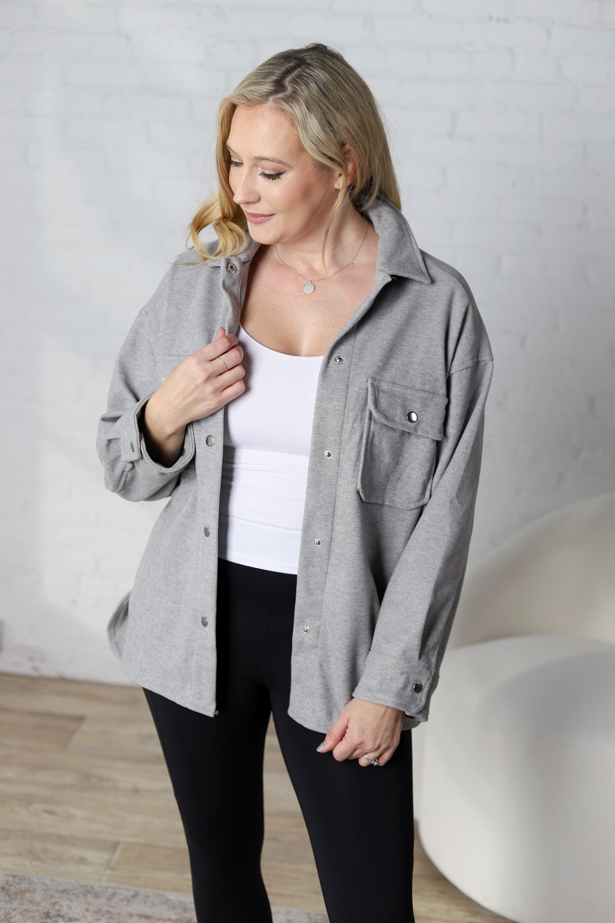 Bria Brushed Shacket - Lt. Grey