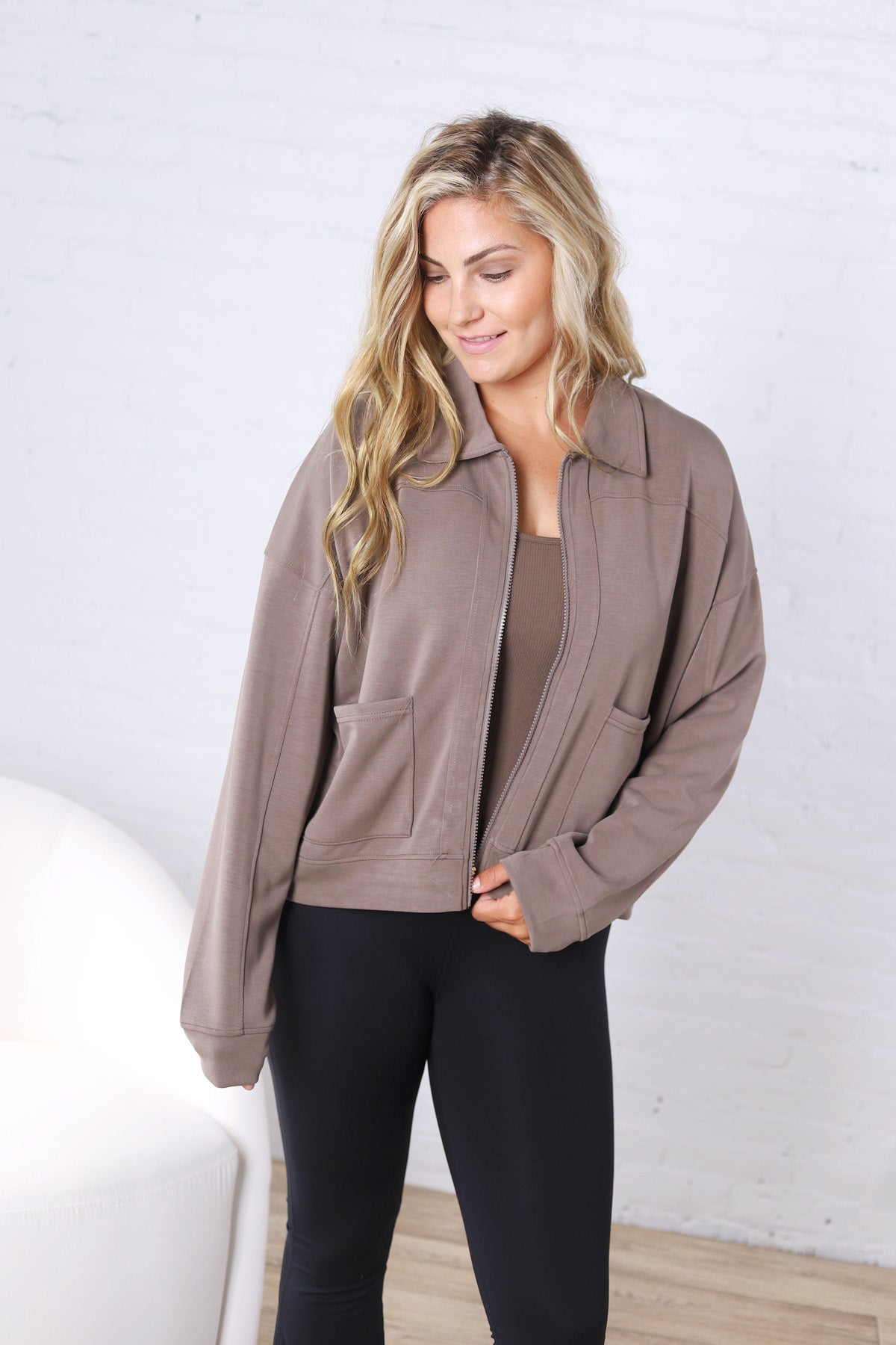 Bria Zip Up Jacket - Truffle