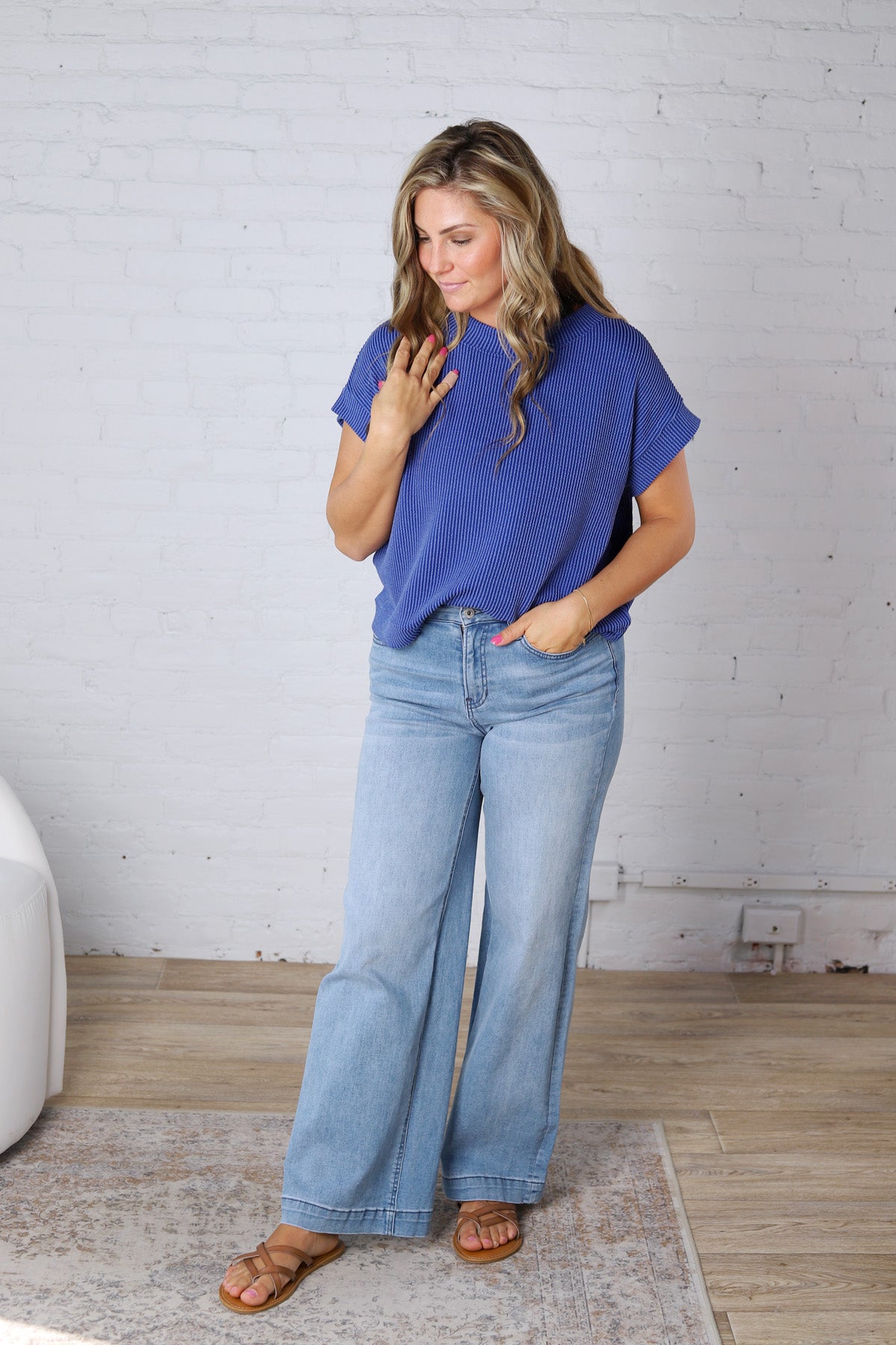 Briar Ribbed Cap Sleeve Top - Classic Blue