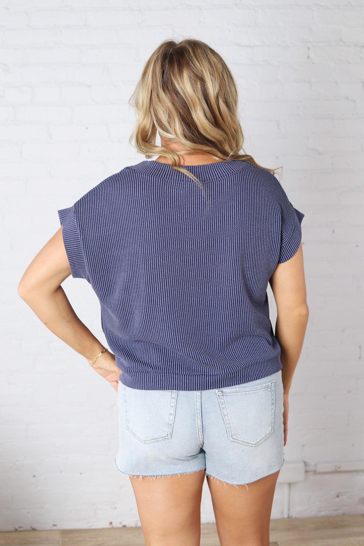 Briar Ribbed Cap Sleeve Top - Navy