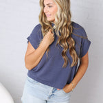 Briar Ribbed Cap Sleeve Top - Navy
