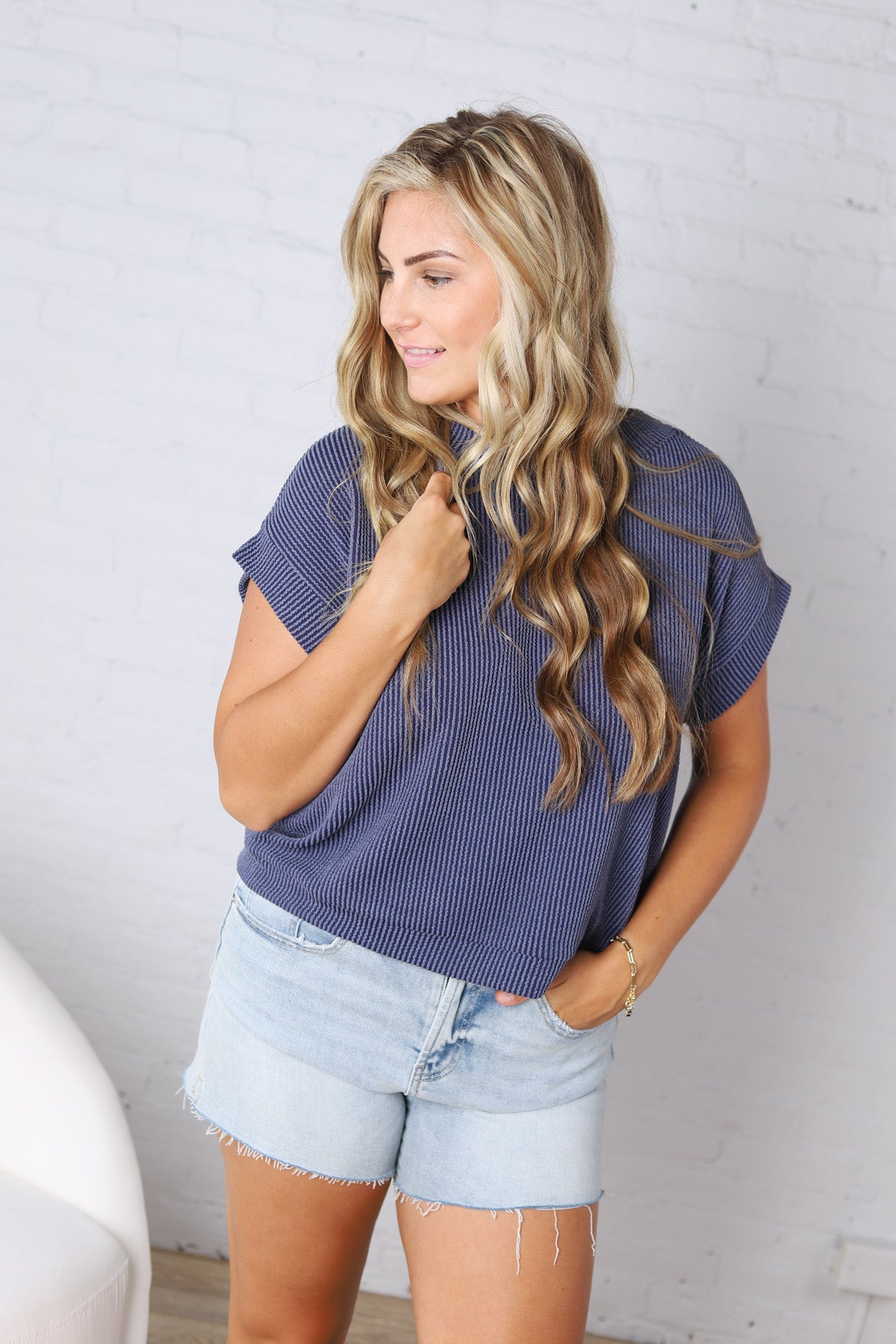 Briar Ribbed Cap Sleeve Top - Navy