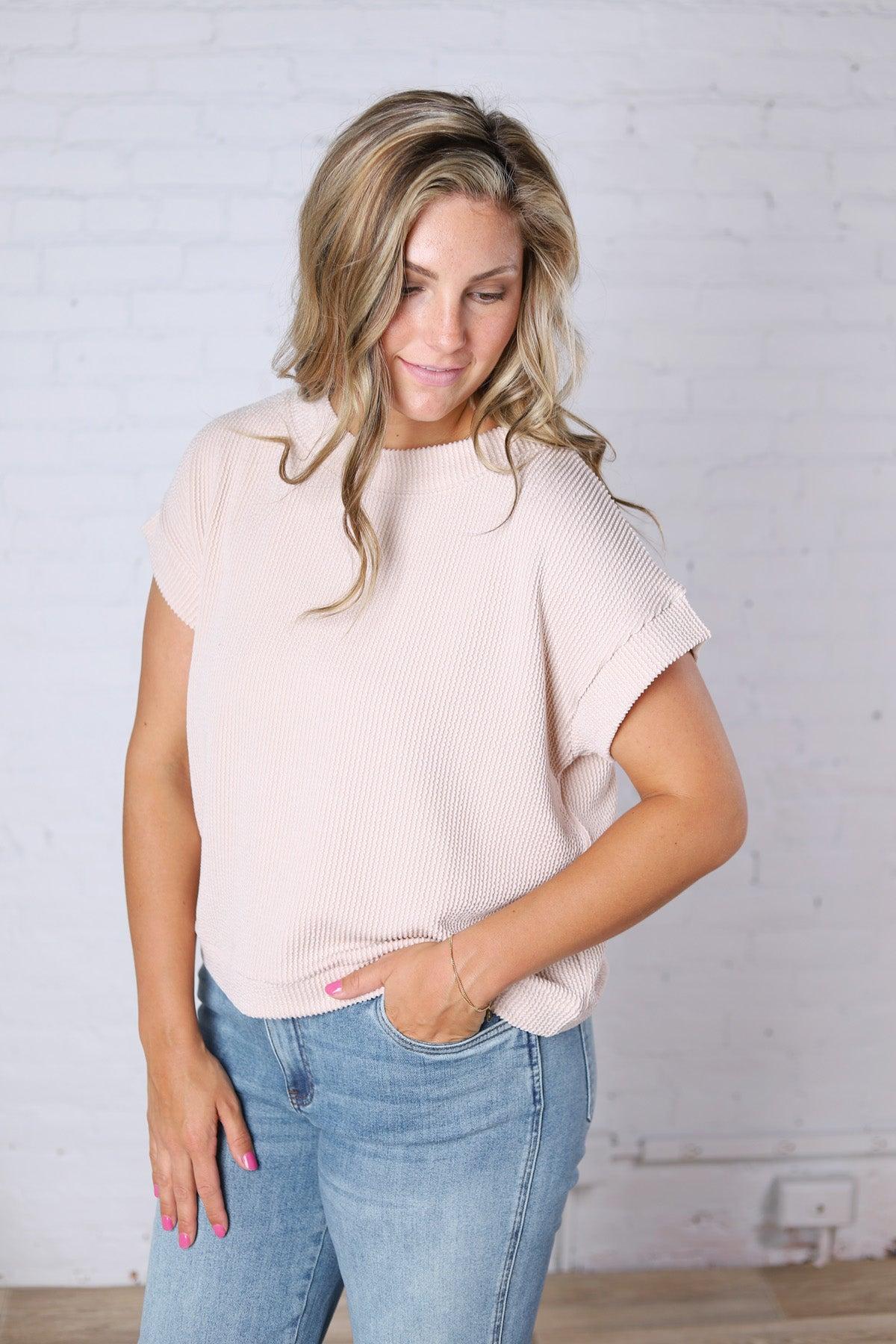 Briar Ribbed Cap Sleeve Top - Sand Beige