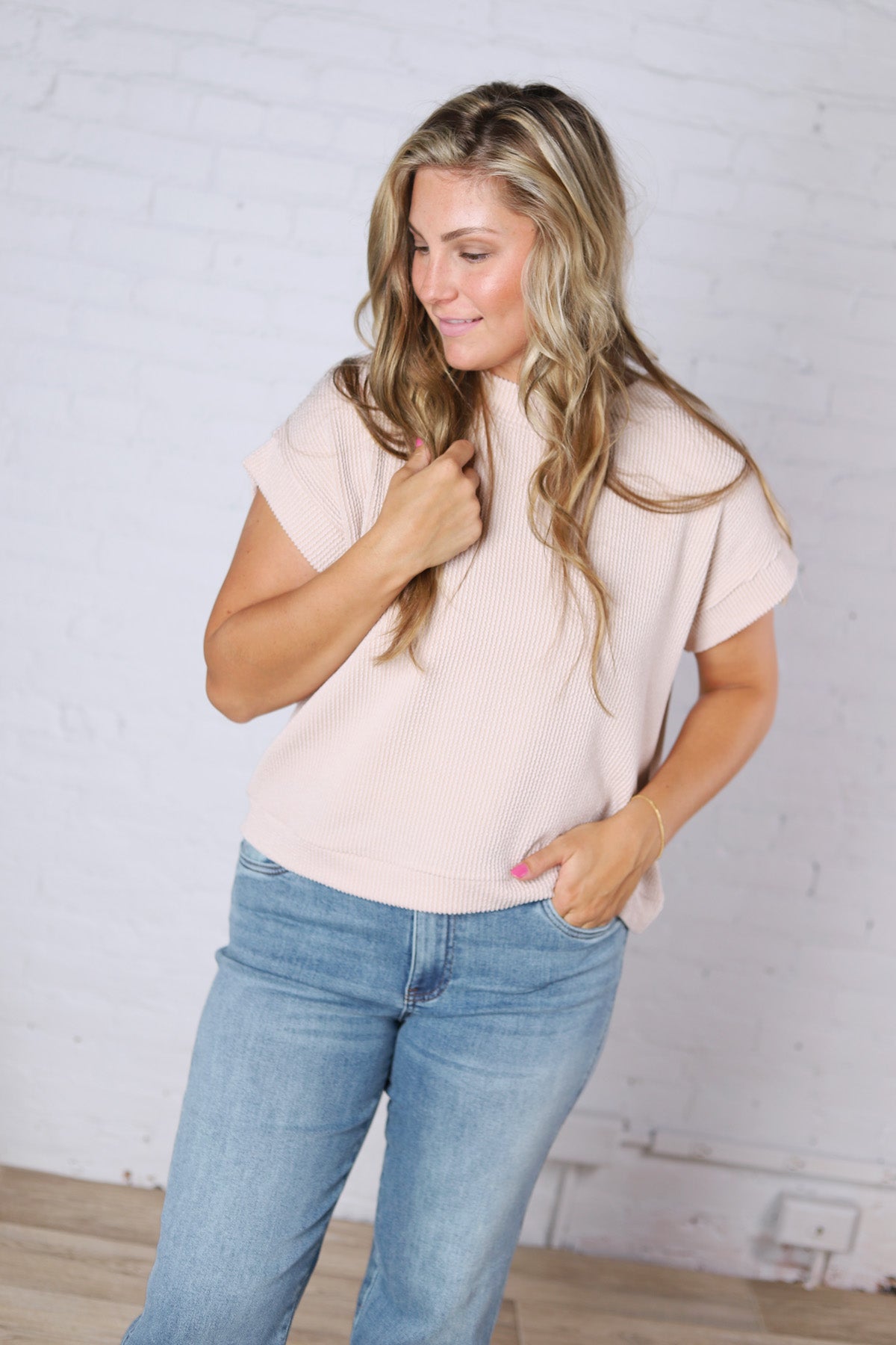 Briar Ribbed Cap Sleeve Top - Sand Beige