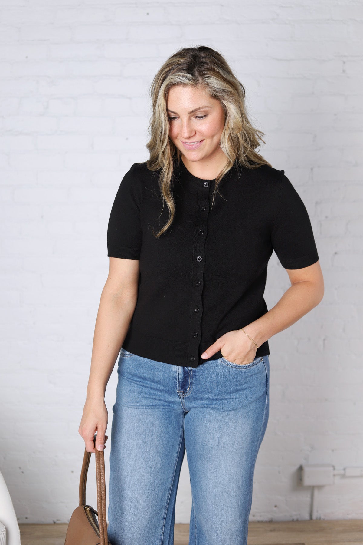 Brielle Crew Neck Cardigan - Black