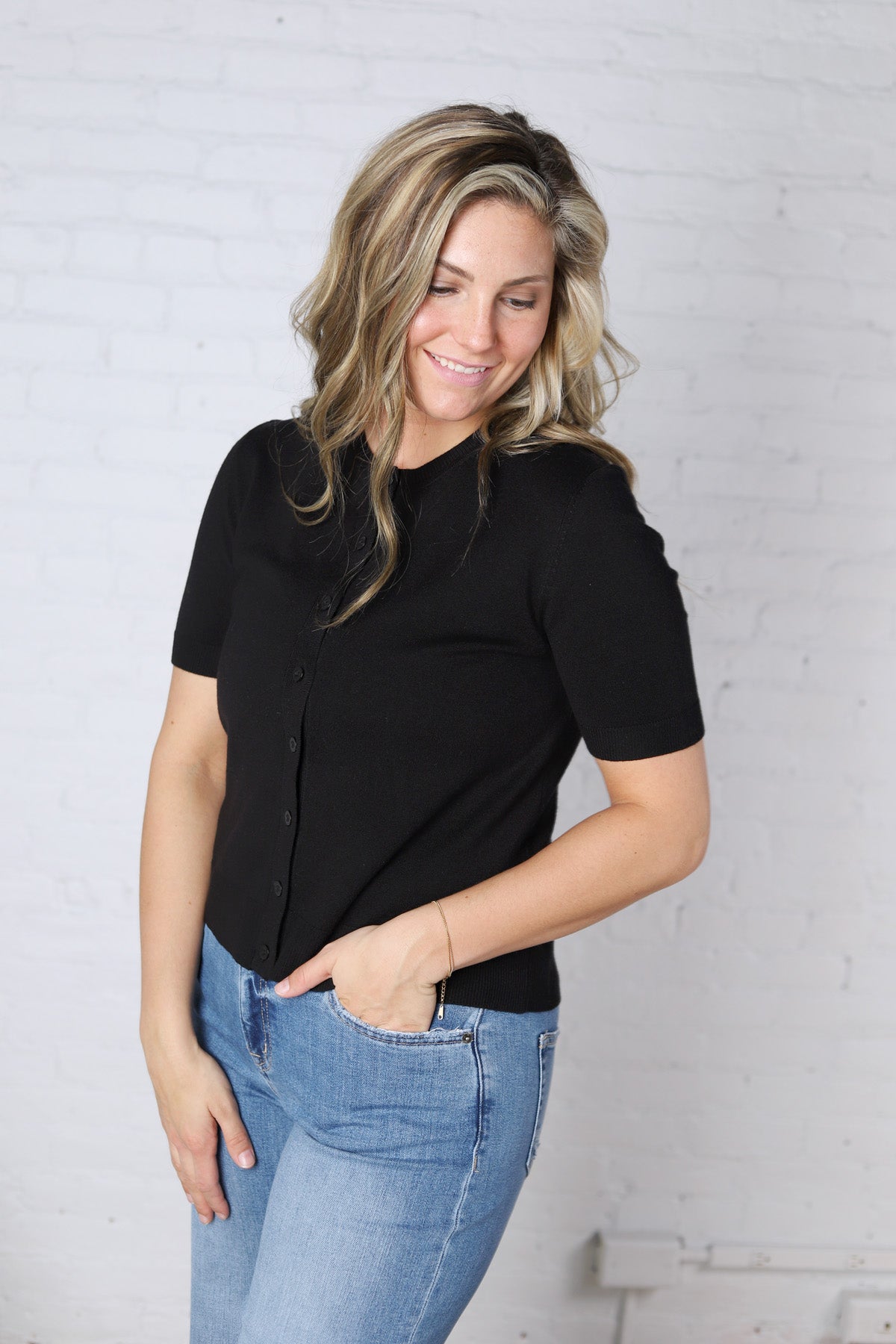 Brielle Crew Neck Cardigan - Black