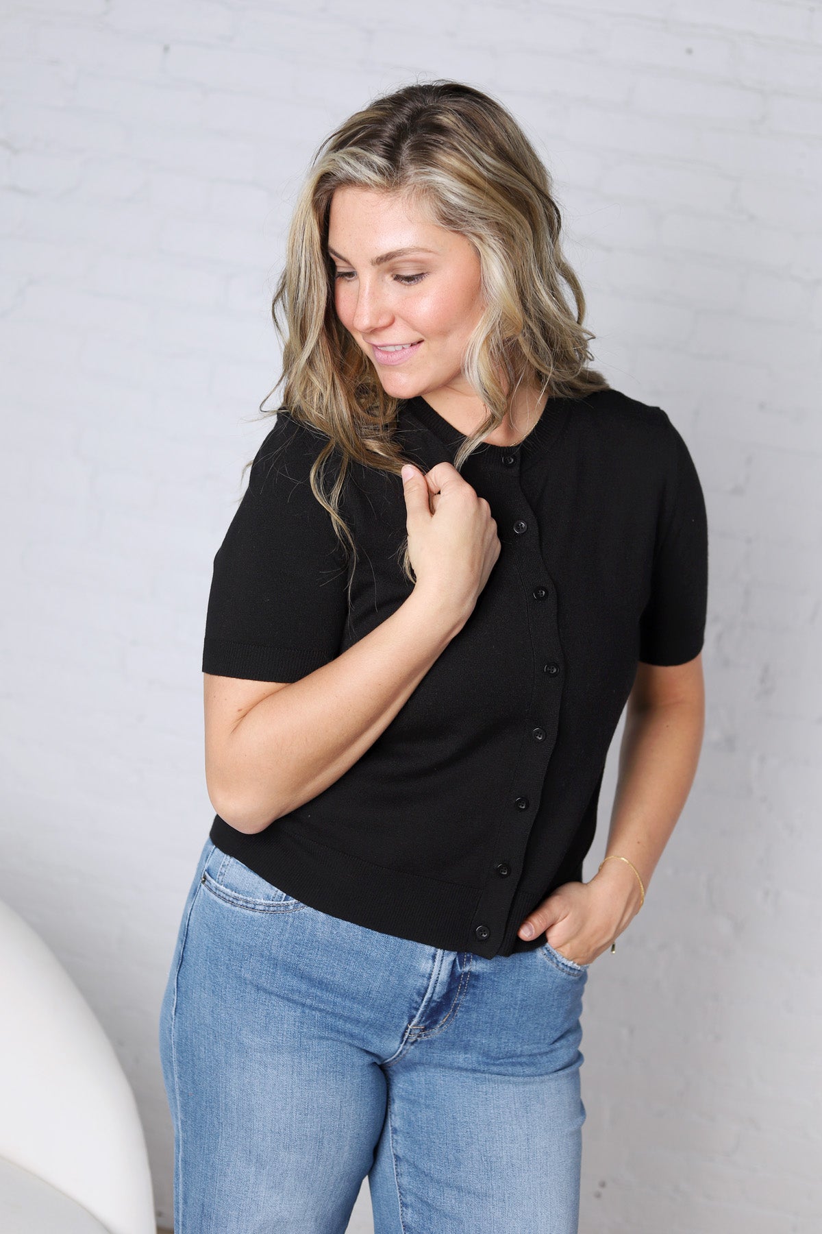 Brielle Crew Neck Cardigan - Black