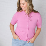 Brielle Crew Neck Cardigan - Pink FINAL SALE