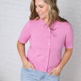 Brielle Crew Neck Cardigan - Pink FINAL SALE