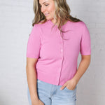 Brielle Crew Neck Cardigan - Pink FINAL SALE